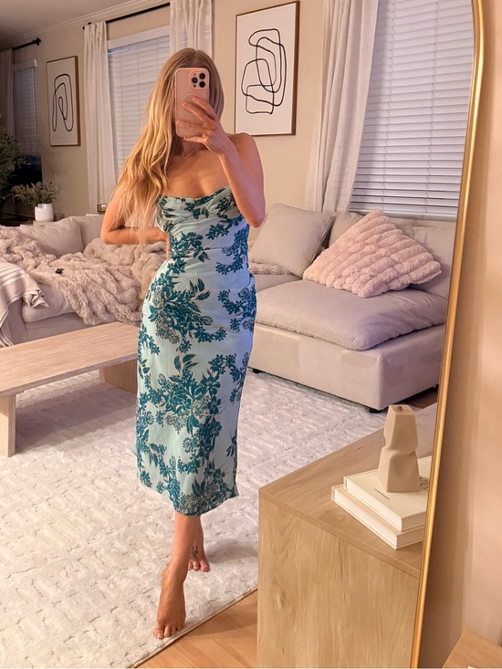 Peppermayo Dresses & Skirts - Peppermayo Aqua & Teal Floral Strapless Midi Dress